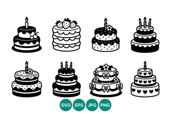 Birthday Cake Line Art Vector Set for Modern Design