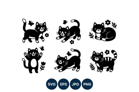 Black and White Cat Vector Art Graphics