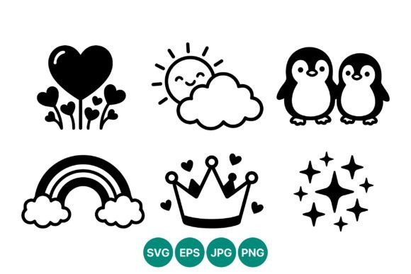 Black and White Cute Line Art Icons Set for Local Branding