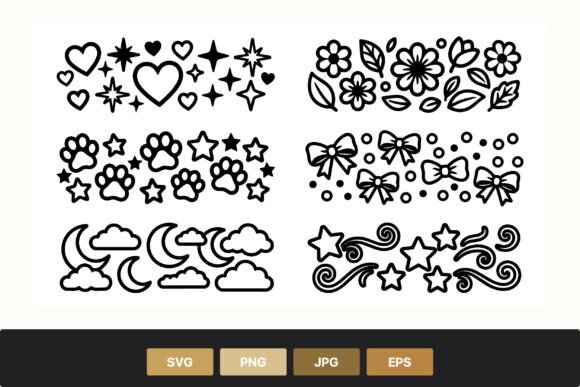 Black and White Line Art with Hearts and