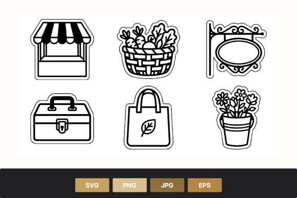 Black and White Market Icons Graphics