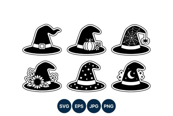 Black White Witch Hats Vector