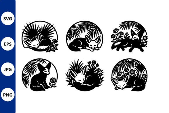 Circular Fox Silhouettes Resting in Graphics