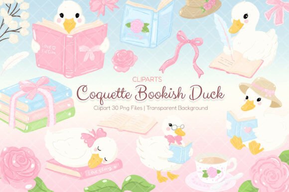 Coquette Bookish Duck Clipart PNG SVG