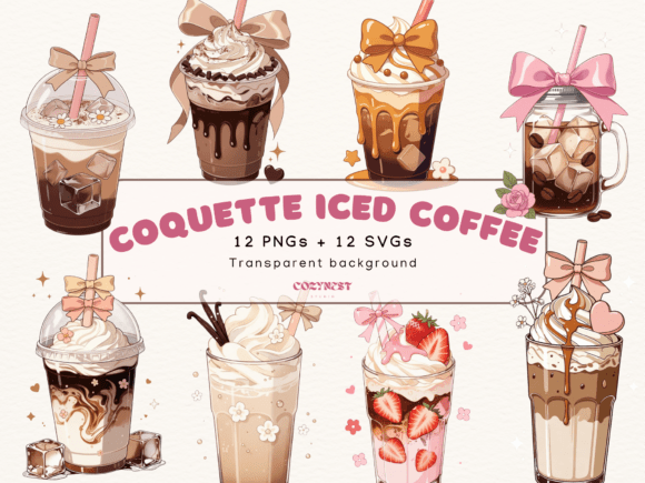 Coquette Iced Coffee Cliparts Graphics for Digital Sellers