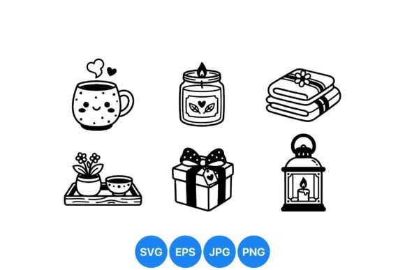 Cozy Hygge Black Line Icons Graphics