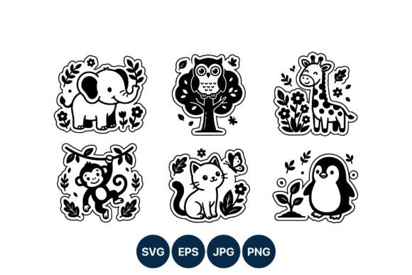 Cute Animal Line Art Stickers Graphics