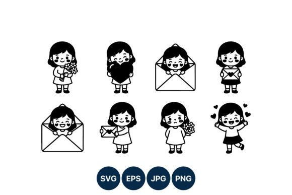 Cute Girl Heart and Flower Graphics