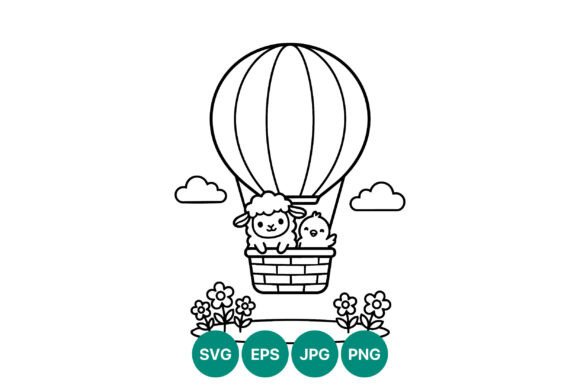 Cute Lamb and Chick Hot Air Balloon