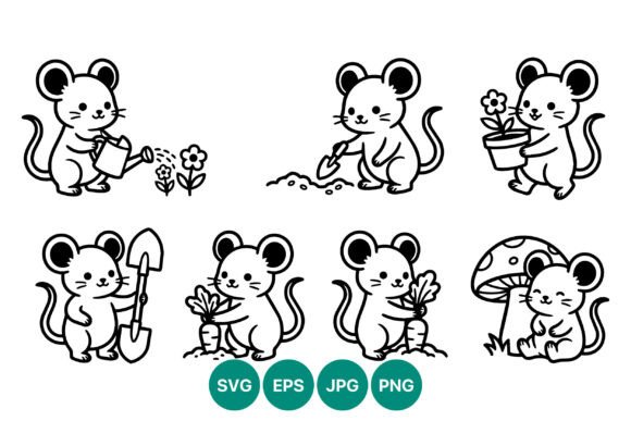 Cute Mouse Gardening Vector Illustration