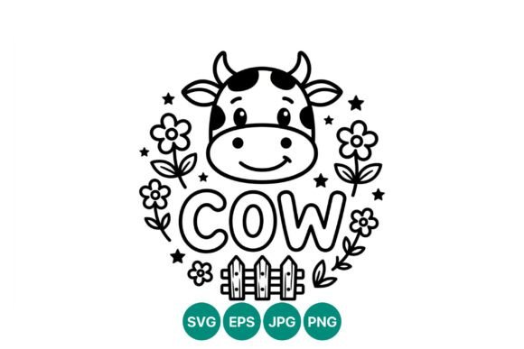Cute Smiling Cow Face Line Art
