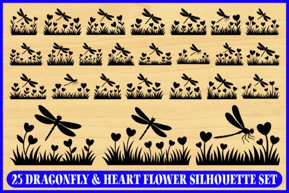 Dragonfly Heart Flower Silhouette Set for Creative Design