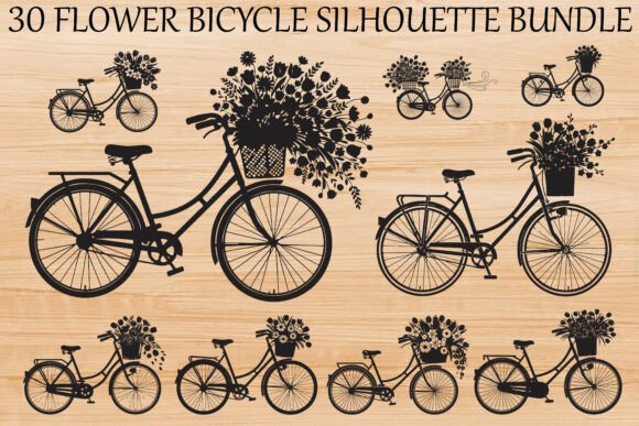 Flower Bicycle Silhouette Bundle