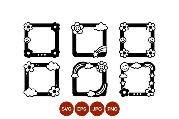 Flower Rainbow Smiley Frame Vector Graphics