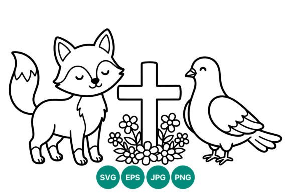 Fox and Dove Cross Line Art Vector Graphics