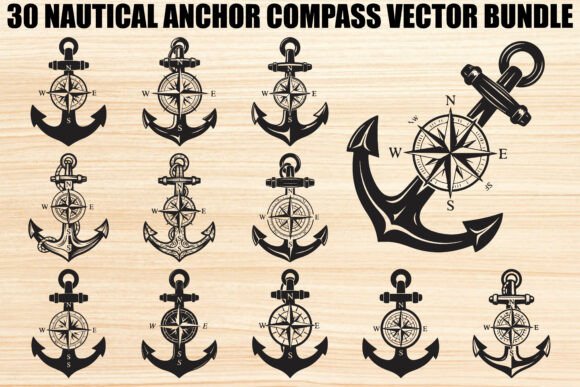 Nautical Anchor Compass Graphics for Maritime Branding