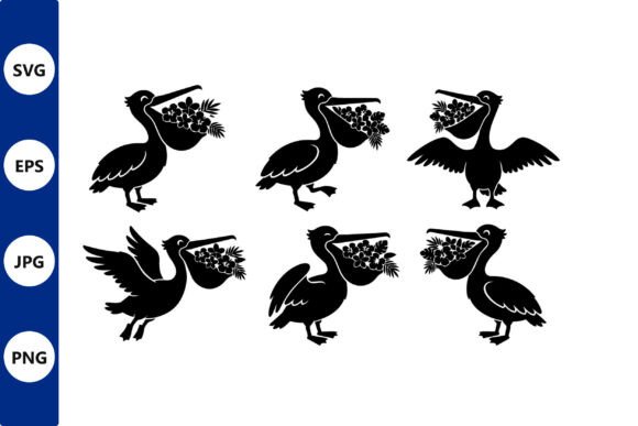 Pelican Flower Basket Vector Set