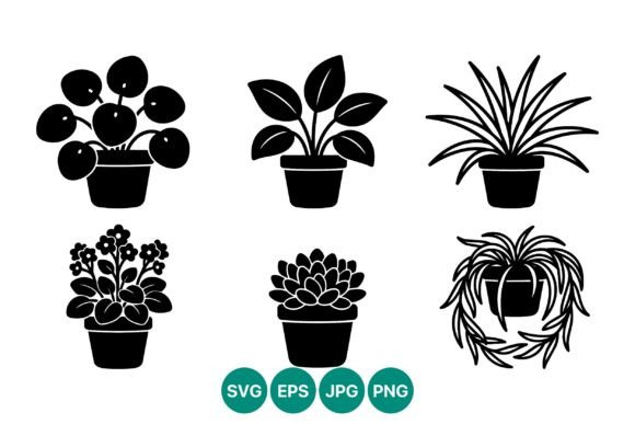 Potted Plant Silhouettes Vector