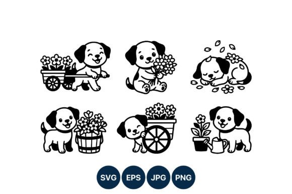 Puppy Flower Cart Vector Graphics