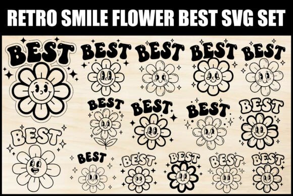 Retro Smile Flower Best Svg Set