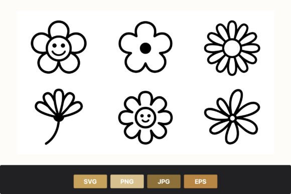 Simple Smiling Flower Line Art Graphics
