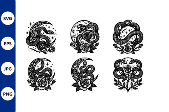 Snake and Rose Tattoo Vector Set