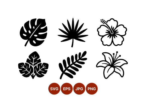 Tropical Leaf and Flower Vector Icons Graphics