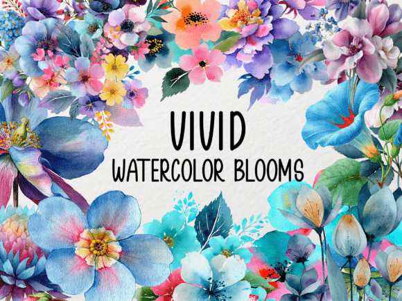 Vivid Watercolor Blooms Graphics