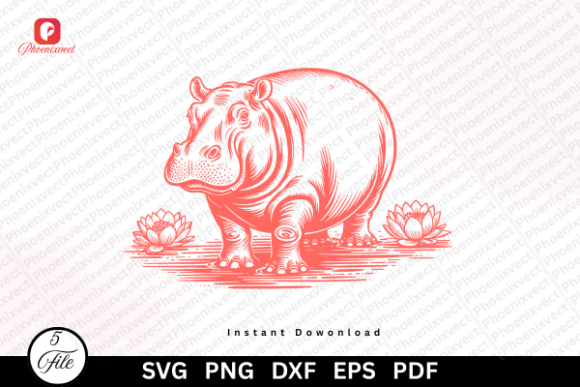 Wildlife Hand Drawn Hippopotamus SVG PNG